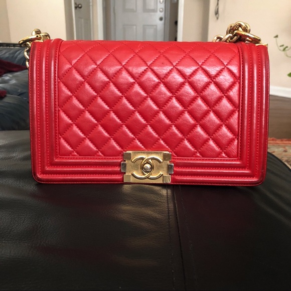 SOLD**Chanel Boy Flap Quilted Lambskin Medium Red - Picture 3 of 12